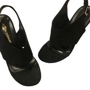 Faux Suede Black Buckle Open Toed Pumps Size 6